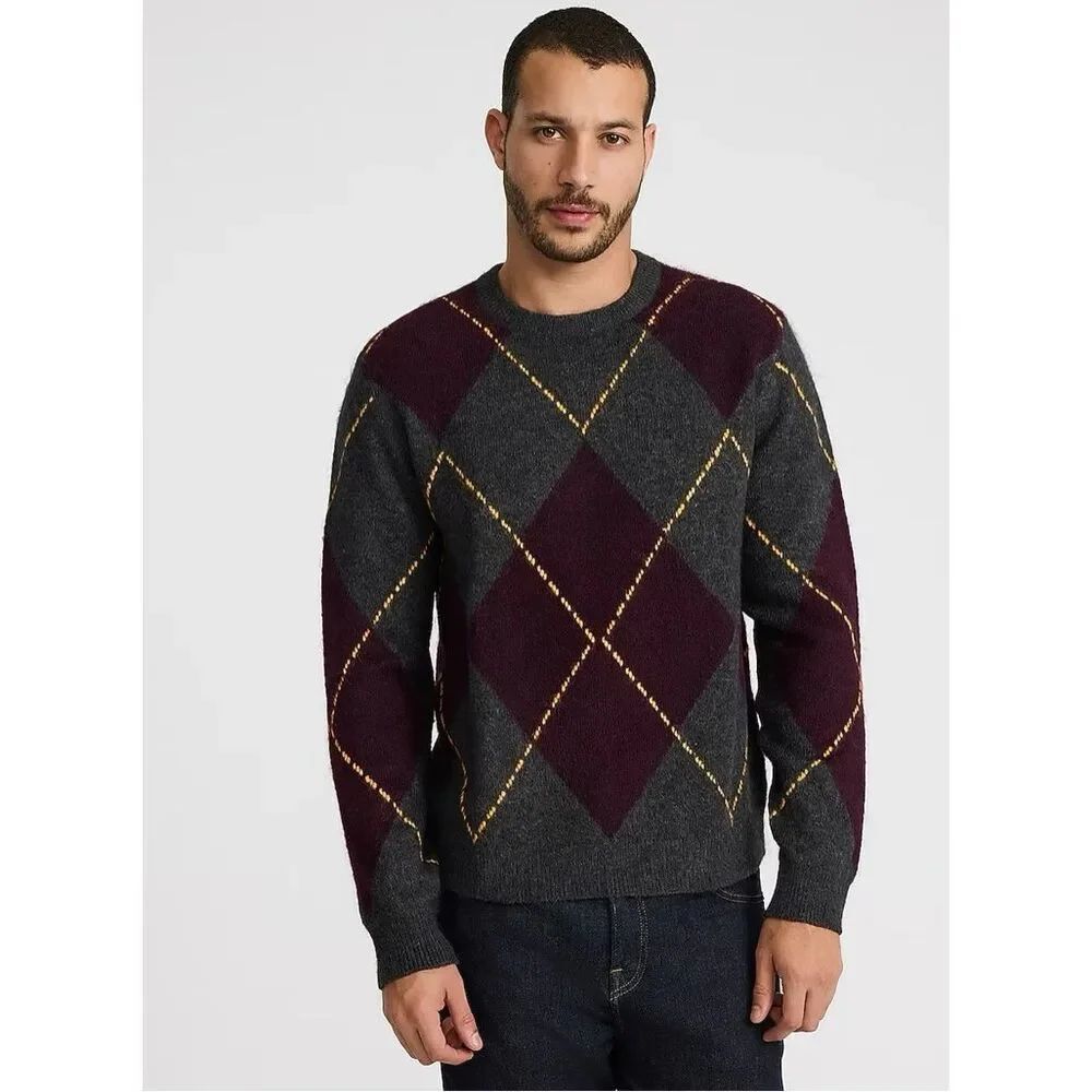 NWT Express Argyle Textured Crew Neck Sweater L